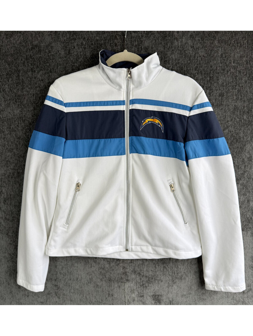 NFL Team Apparel Womens San Diego Chargers Track Jacket Medium White Rhinestone